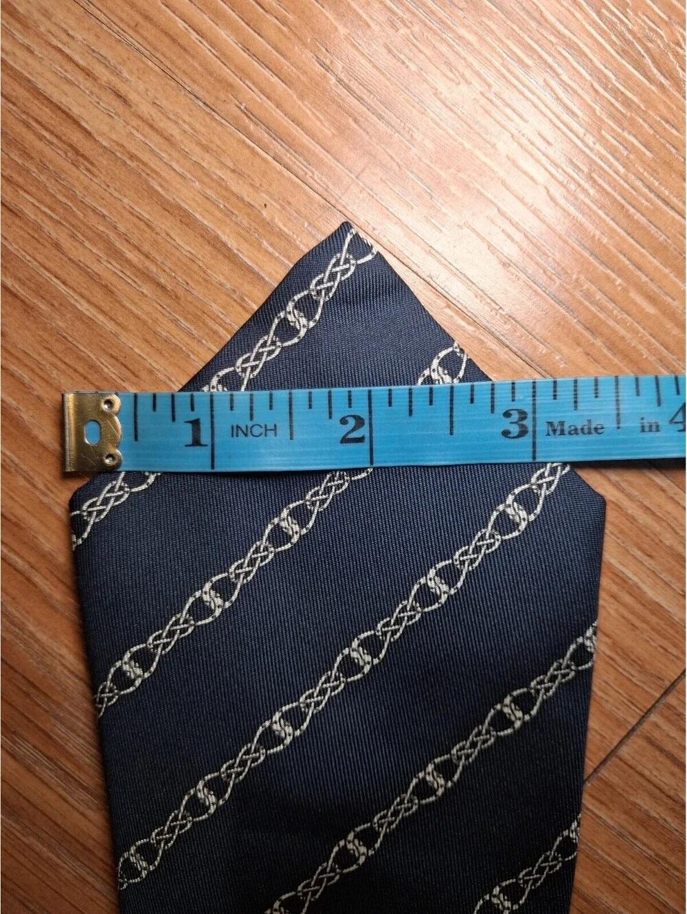 VINTAGE Hermes Silk Tie Navy Horse Chain Links Equestrian